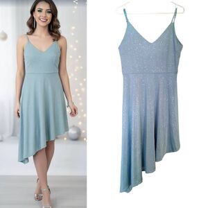 I Joah Sparkly Light Green Asymmetrical Tank Midi Cocktail Dress Large
